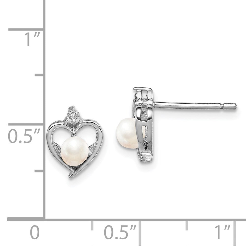 Sterling Silver Rhodium-plated FW Cultured Pearl & Diamond Earrings