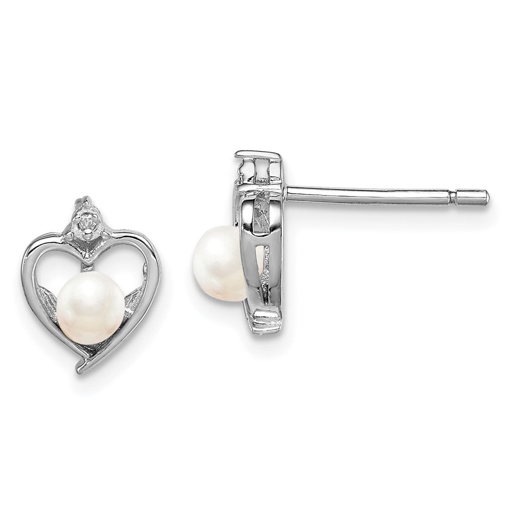 Sterling Silver Rhodium-plated FW Cultured Pearl & Diamond Earrings