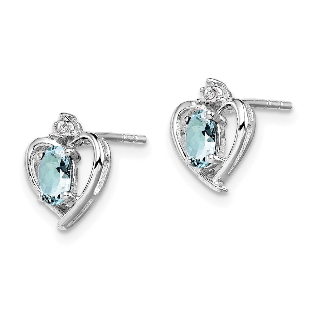 Sterling Silver Rhodium-plated Aquamarine & Diamond Earrings