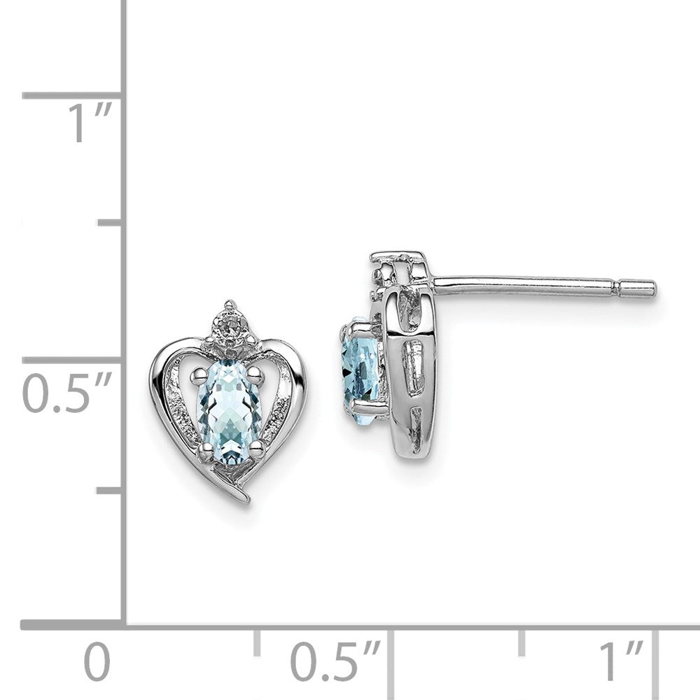 Sterling Silver Rhodium-plated Aquamarine & Diamond Earrings