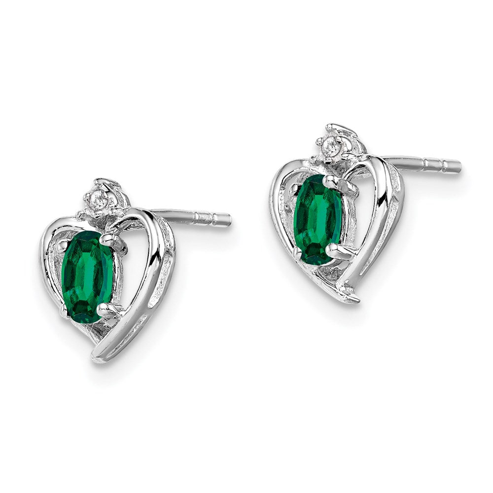 Sterling Silver Rhodium-plated Created Emerald & Diamond Earrings