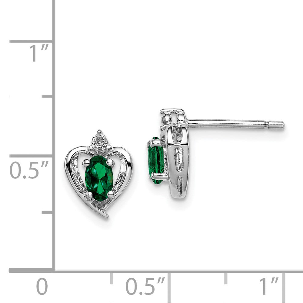 Sterling Silver Rhodium-plated Created Emerald & Diamond Earrings