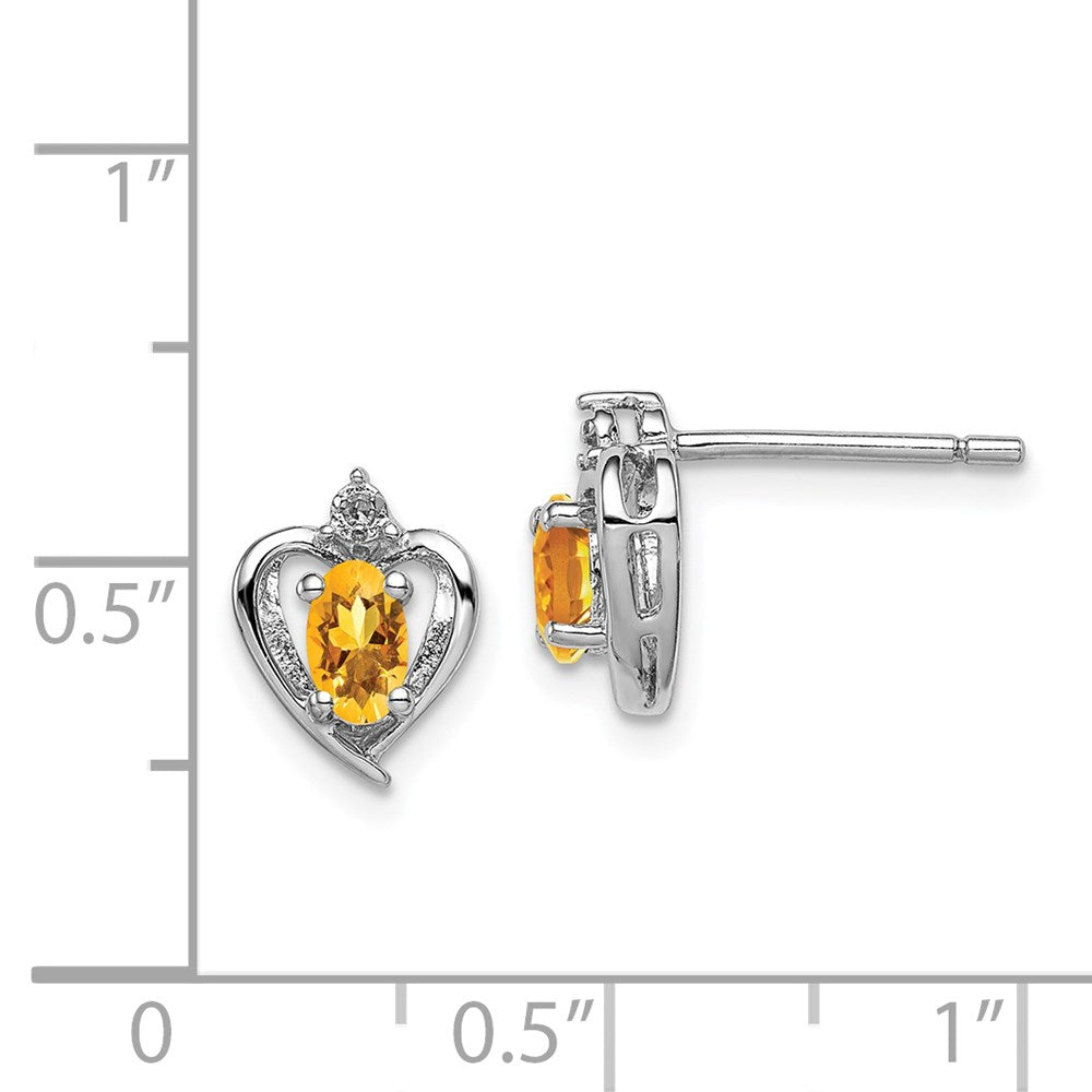 Sterling Silver Rhodium-plated Citrine & Diamond Earrings