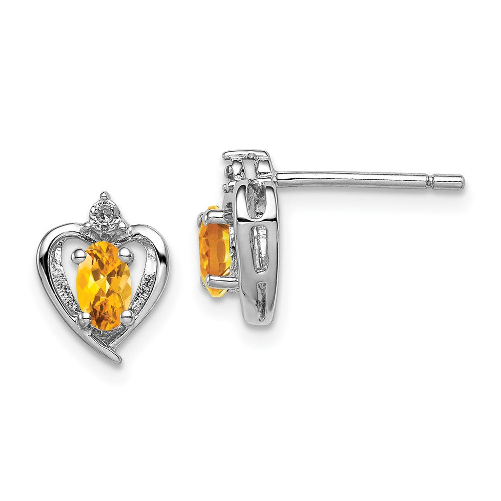 Sterling Silver Rhodium-plated Citrine & Diamond Earrings