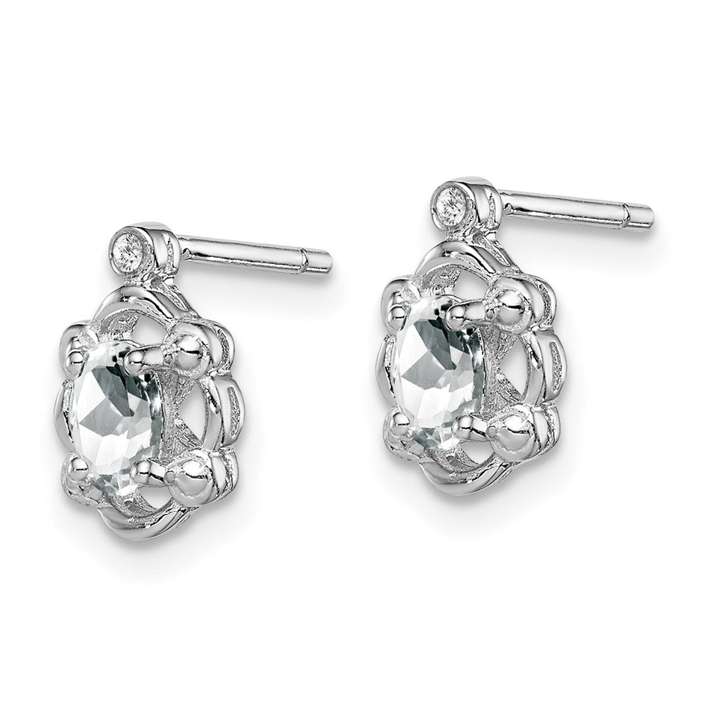 Sterling Silver Rhodium-plated White Topaz & Diamond Earrings