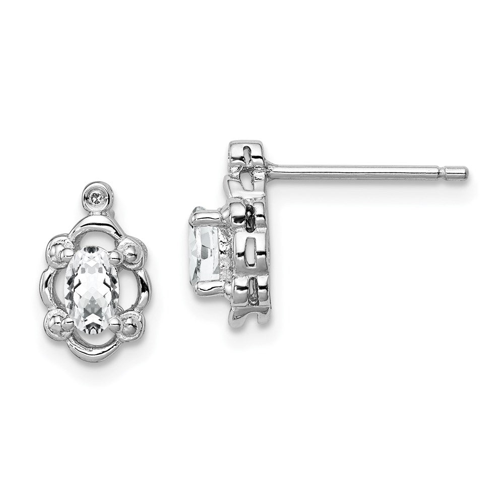 Sterling Silver Rhodium-plated White Topaz & Diamond Earrings