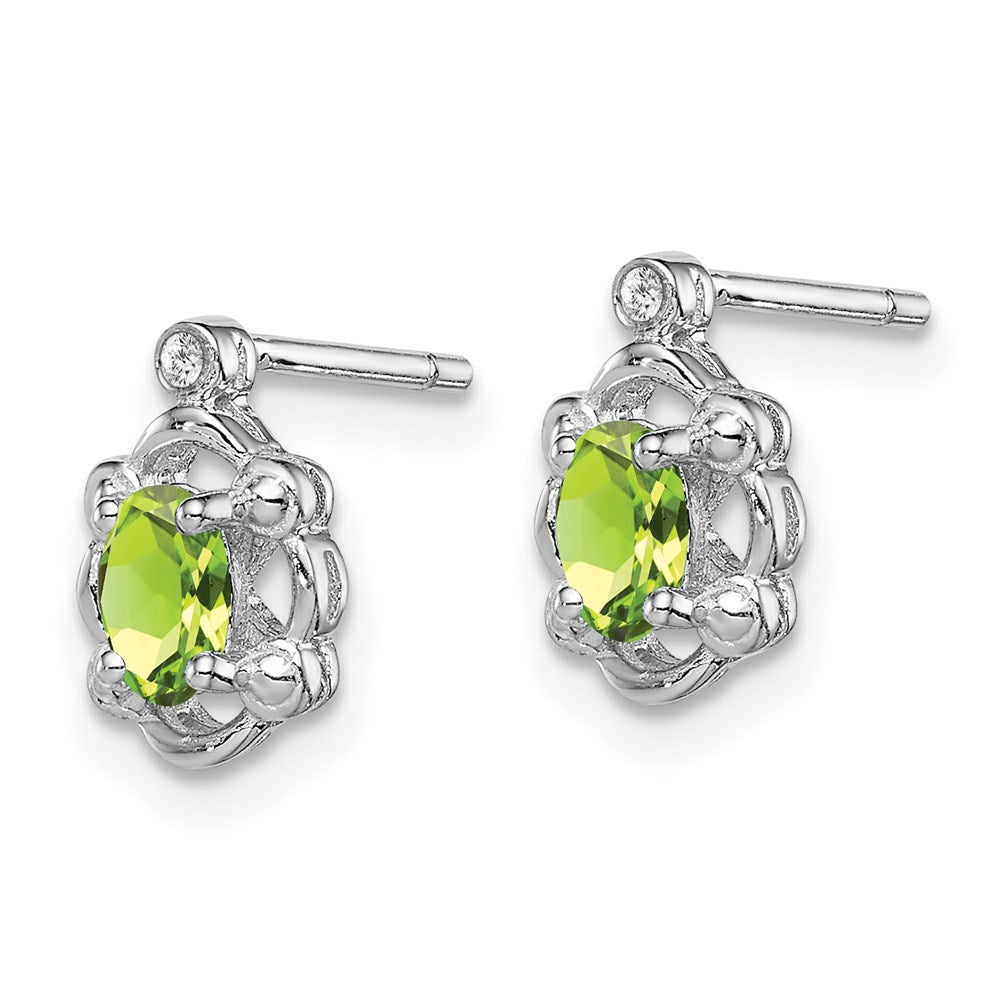 Sterling Silver Rhodium-plated Peridot & Diamond Earrings