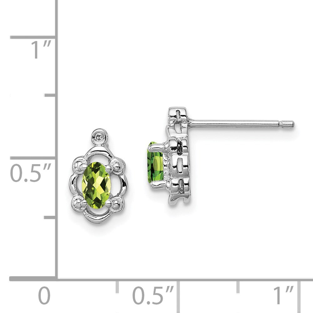 Sterling Silver Rhodium-plated Peridot & Diamond Earrings