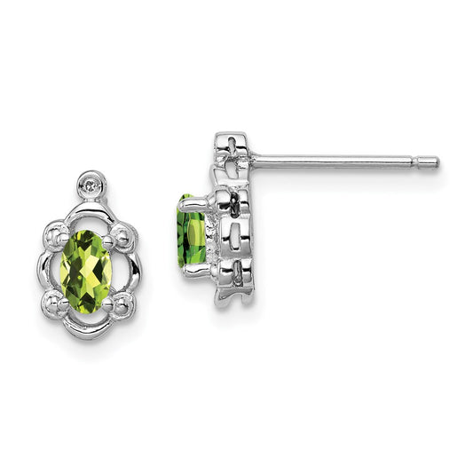 Sterling Silver Rhodium-plated Peridot & Diamond Earrings