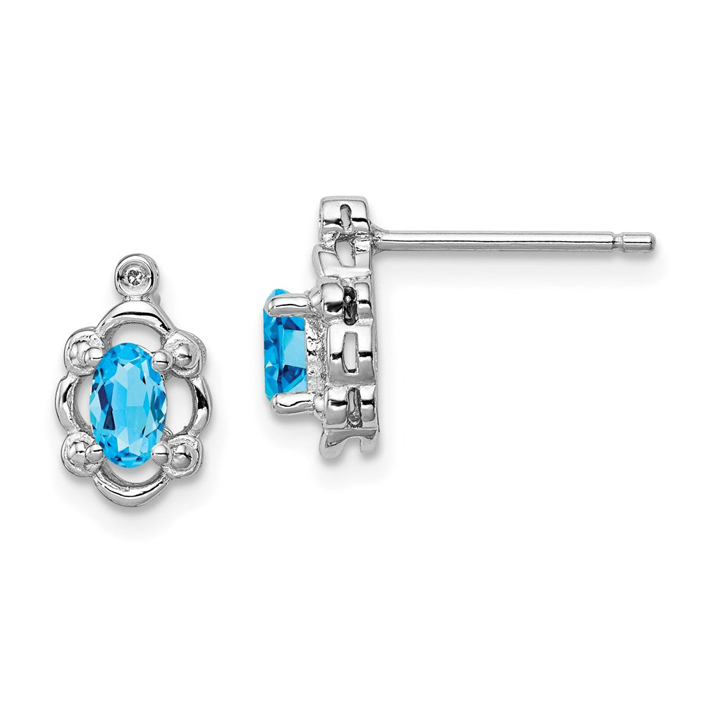 Sterling Silver Rhodium-plated Light Swiss Blue Topaz & Diamond Earrings