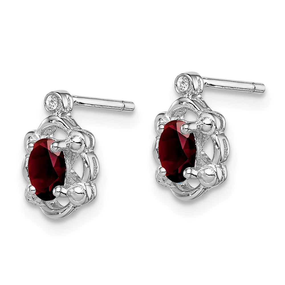 Sterling Silver Rhodium-plated Garnet & Diamond Earrings