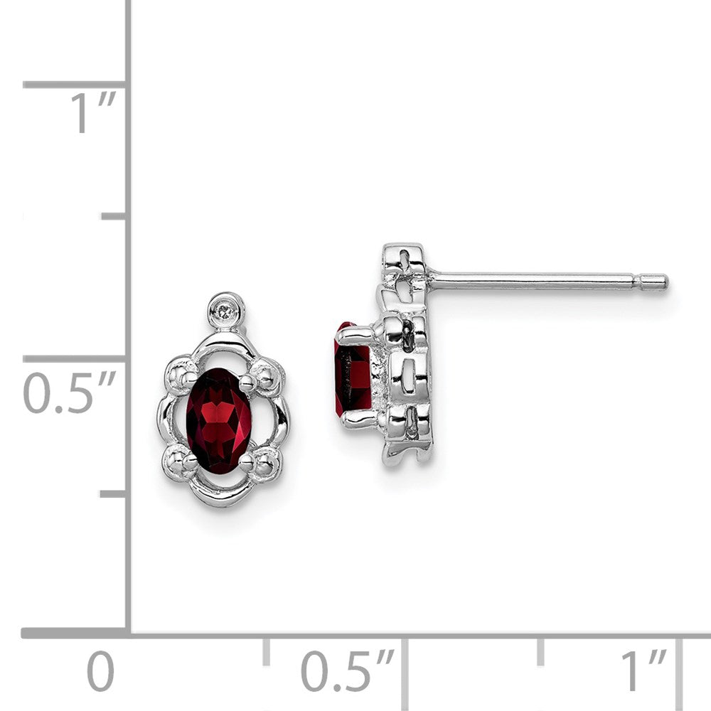 Sterling Silver Rhodium-plated Garnet & Diamond Earrings