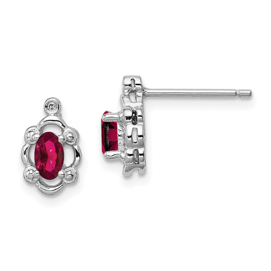 Sterling Silver Rhodium-plated Created Ruby & Diamond Earrings