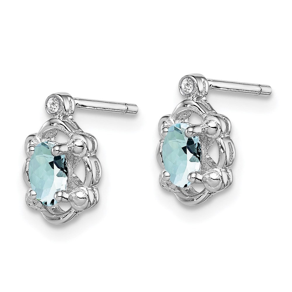 Sterling Silver Rhodium-plated Aquamarine & Diamond Earrings