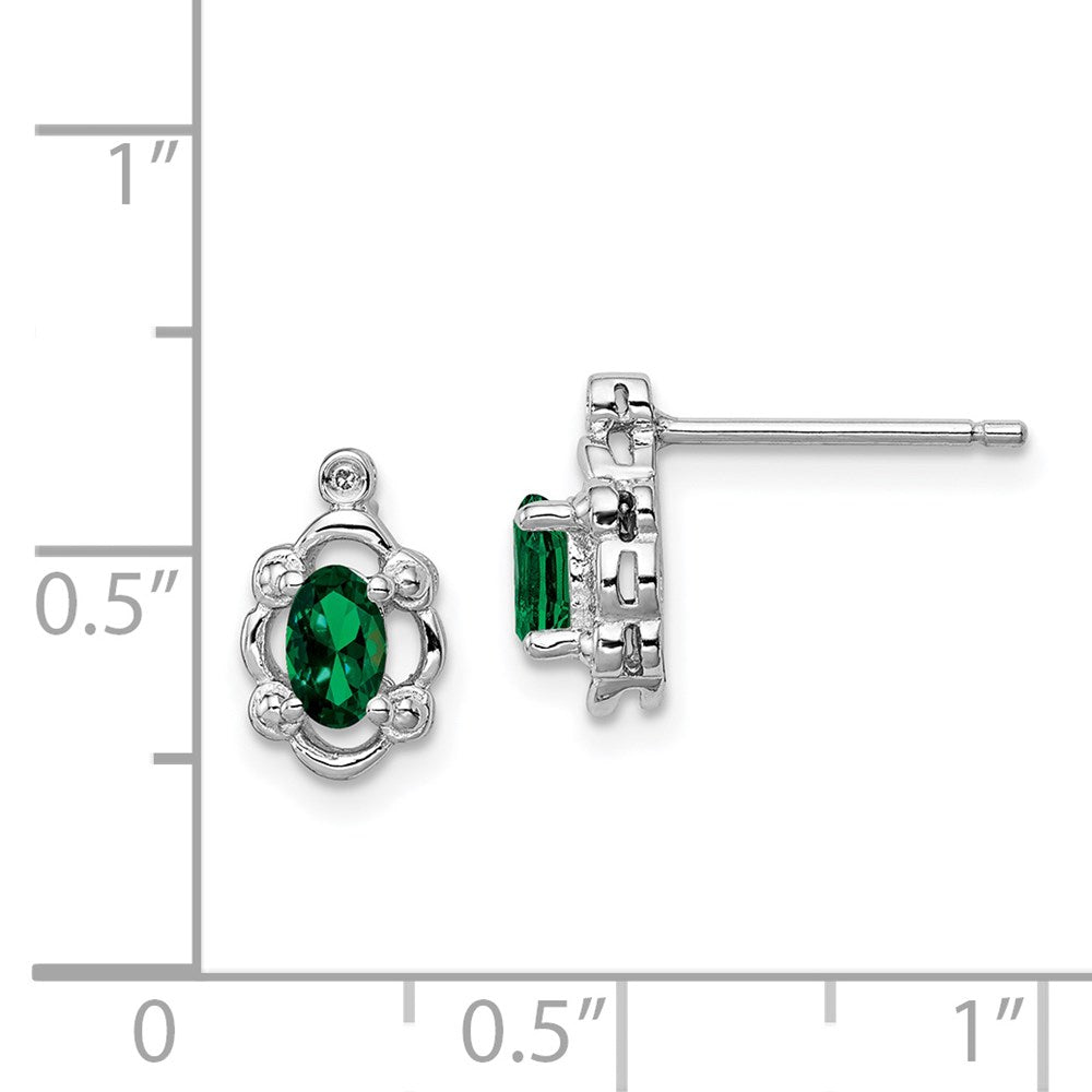 Sterling Silver Rhodium-plated Created Emerald & Diamond Earrings