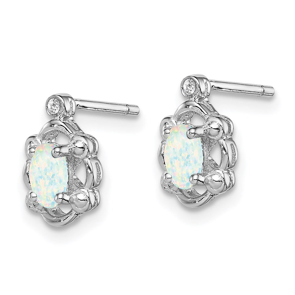 Sterling Silver Rhodium-plated Created Opal & Diamond Earrings