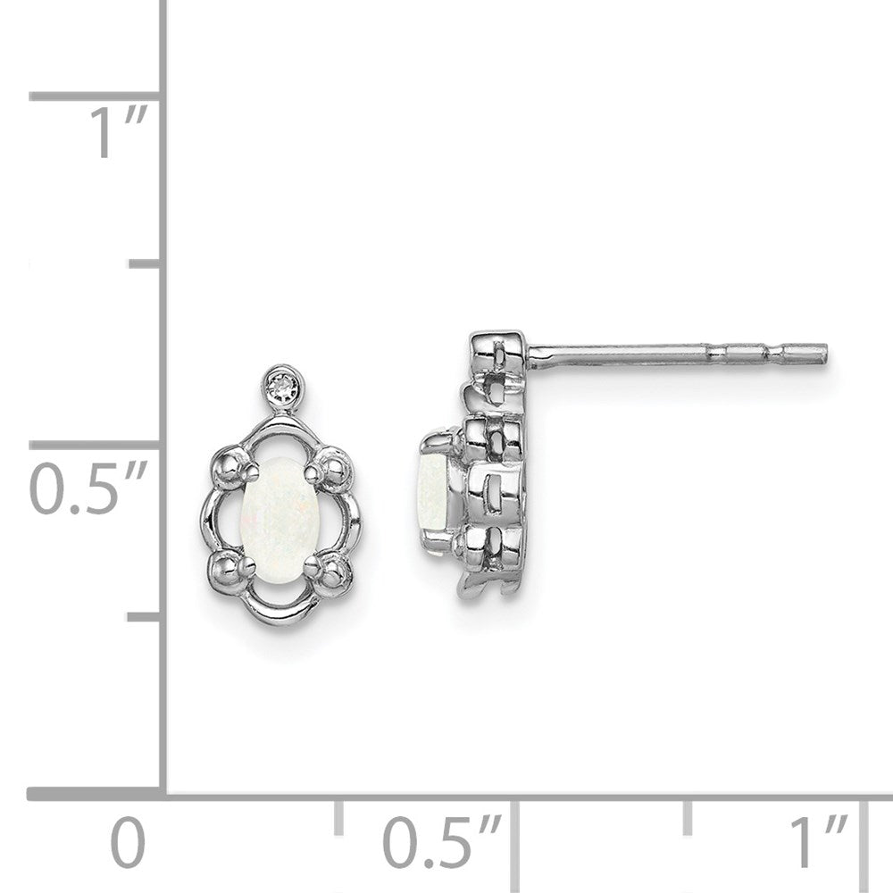 Sterling Silver Rhodium-plated Created Opal & Diamond Earrings