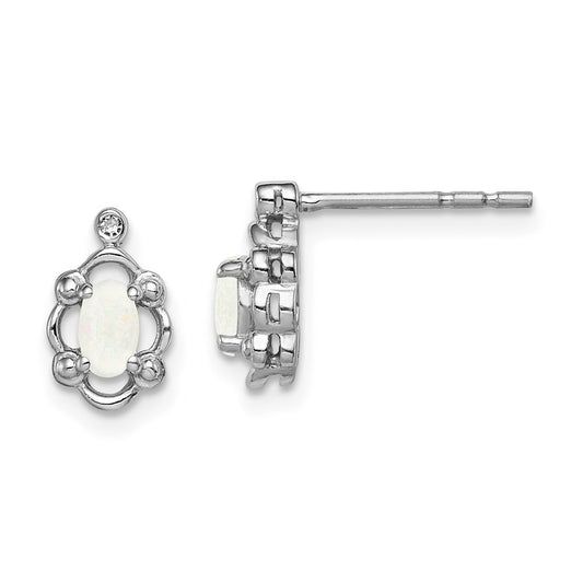 Sterling Silver Rhodium-plated Created Opal & Diamond Earrings