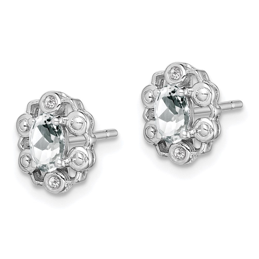 Sterling Silver Rhodium-plated White Topaz & Diamond Earrings