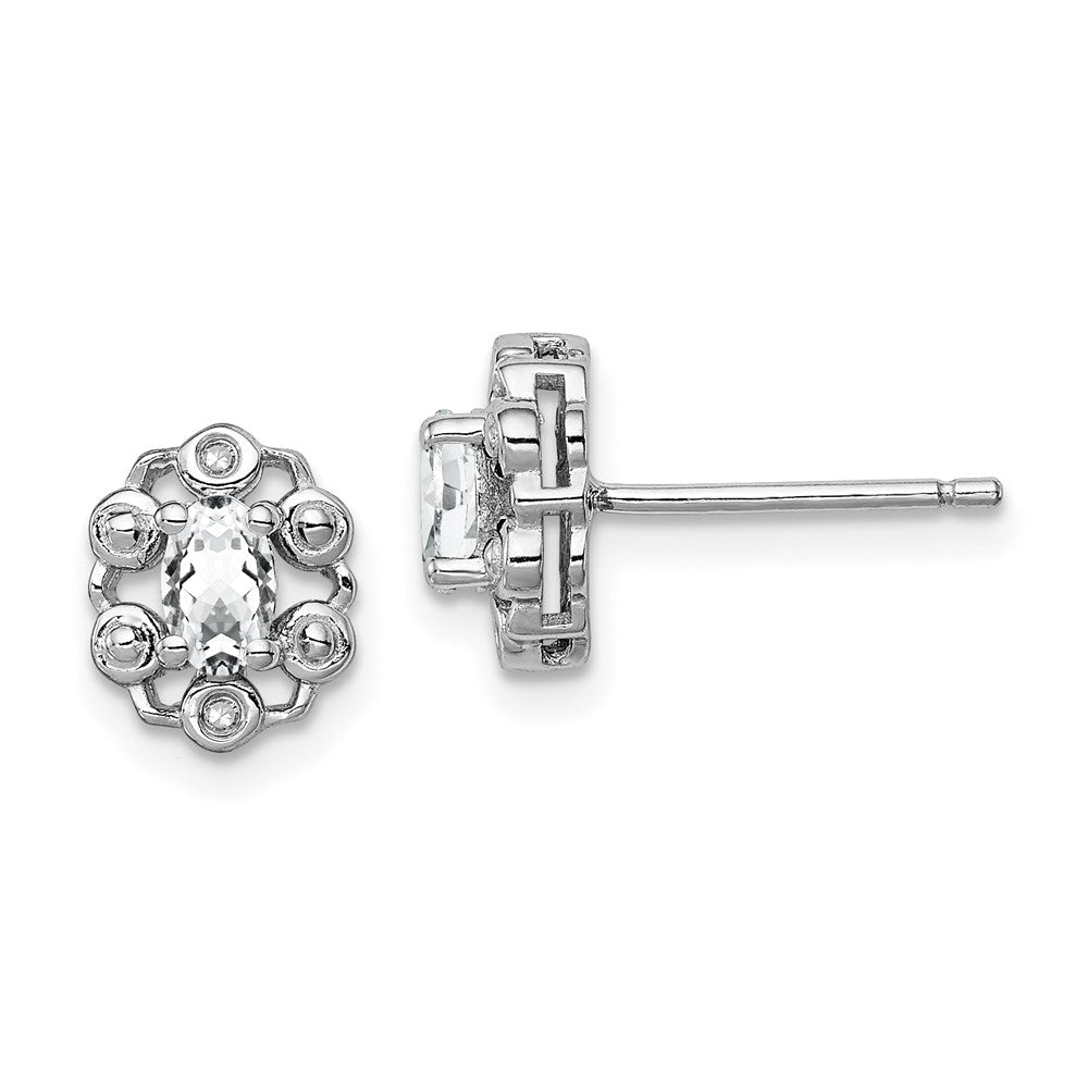 Sterling Silver Rhodium-plated White Topaz & Diamond Earrings