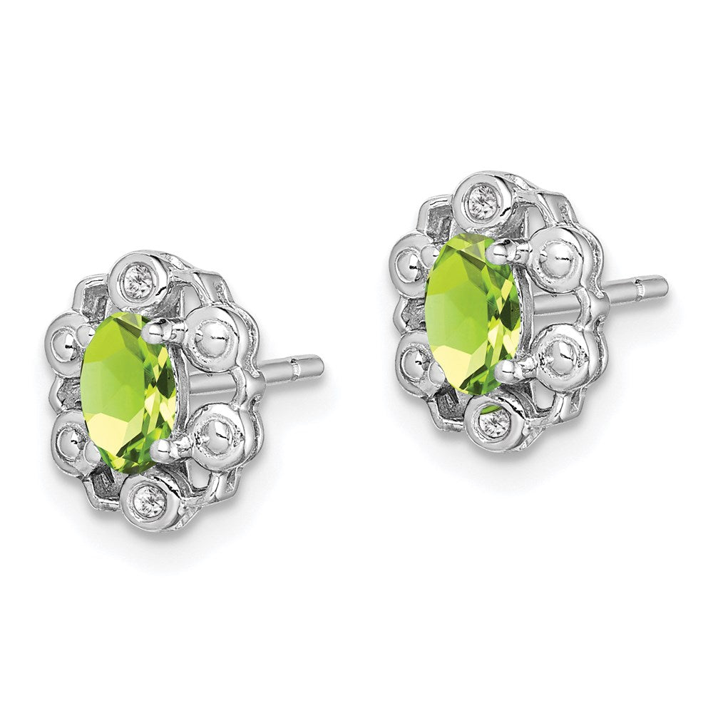 Sterling Silver Rhodium-plated Peridot & Diamond Earrings