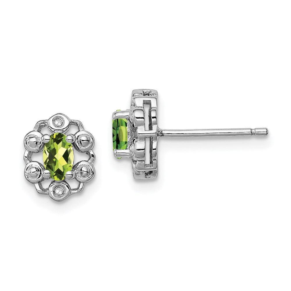 Sterling Silver Rhodium-plated Peridot & Diamond Earrings