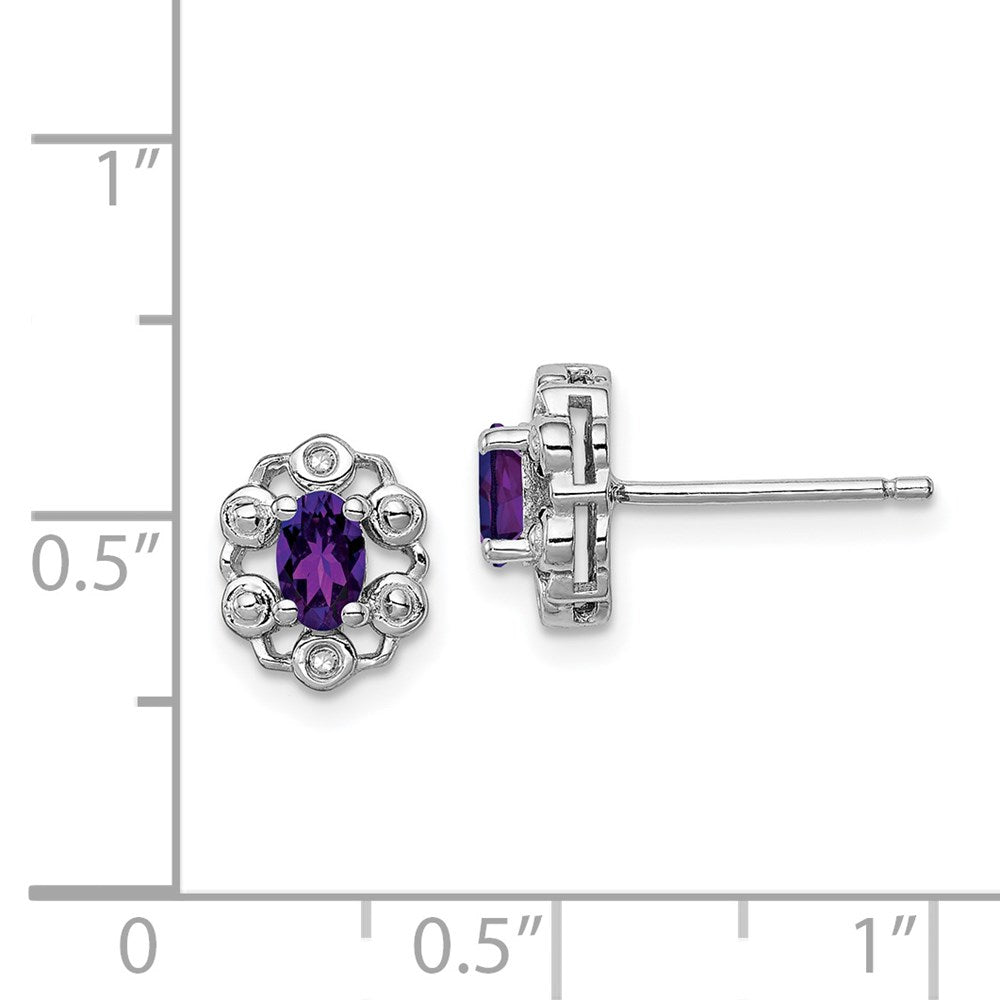 Sterling Silver Rhodium-plated Amethyst & Diamond Earrings