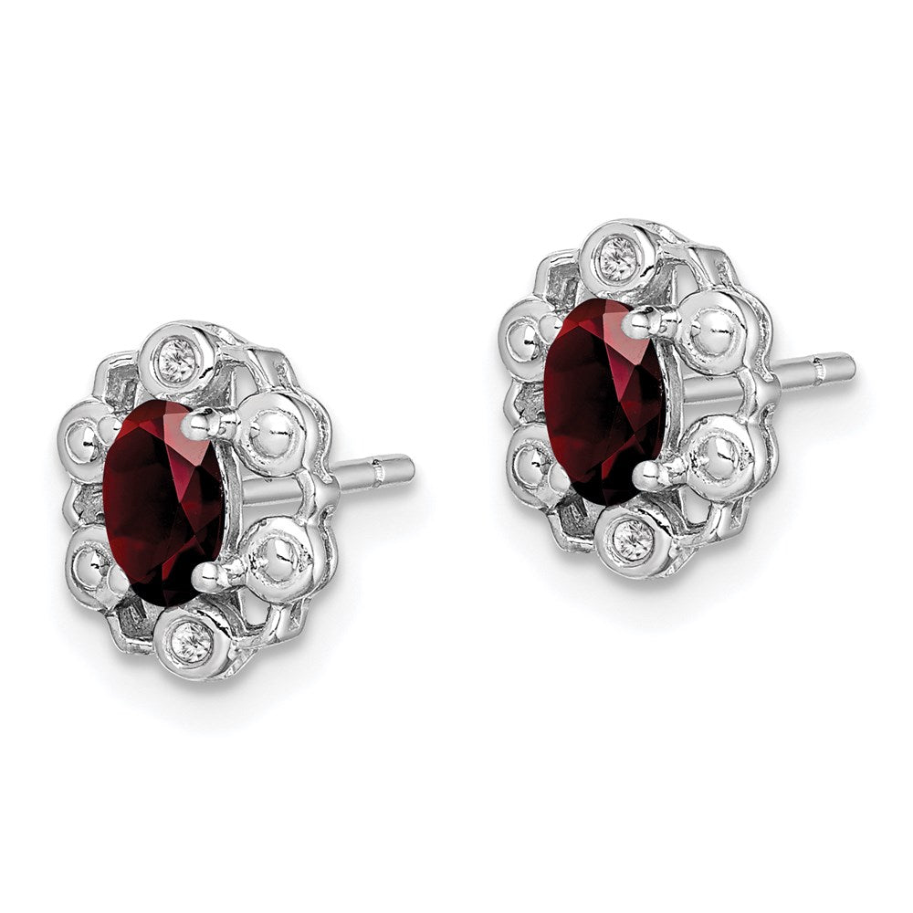 Sterling Silver Rhodium-plated Garnet & Diamond Earrings