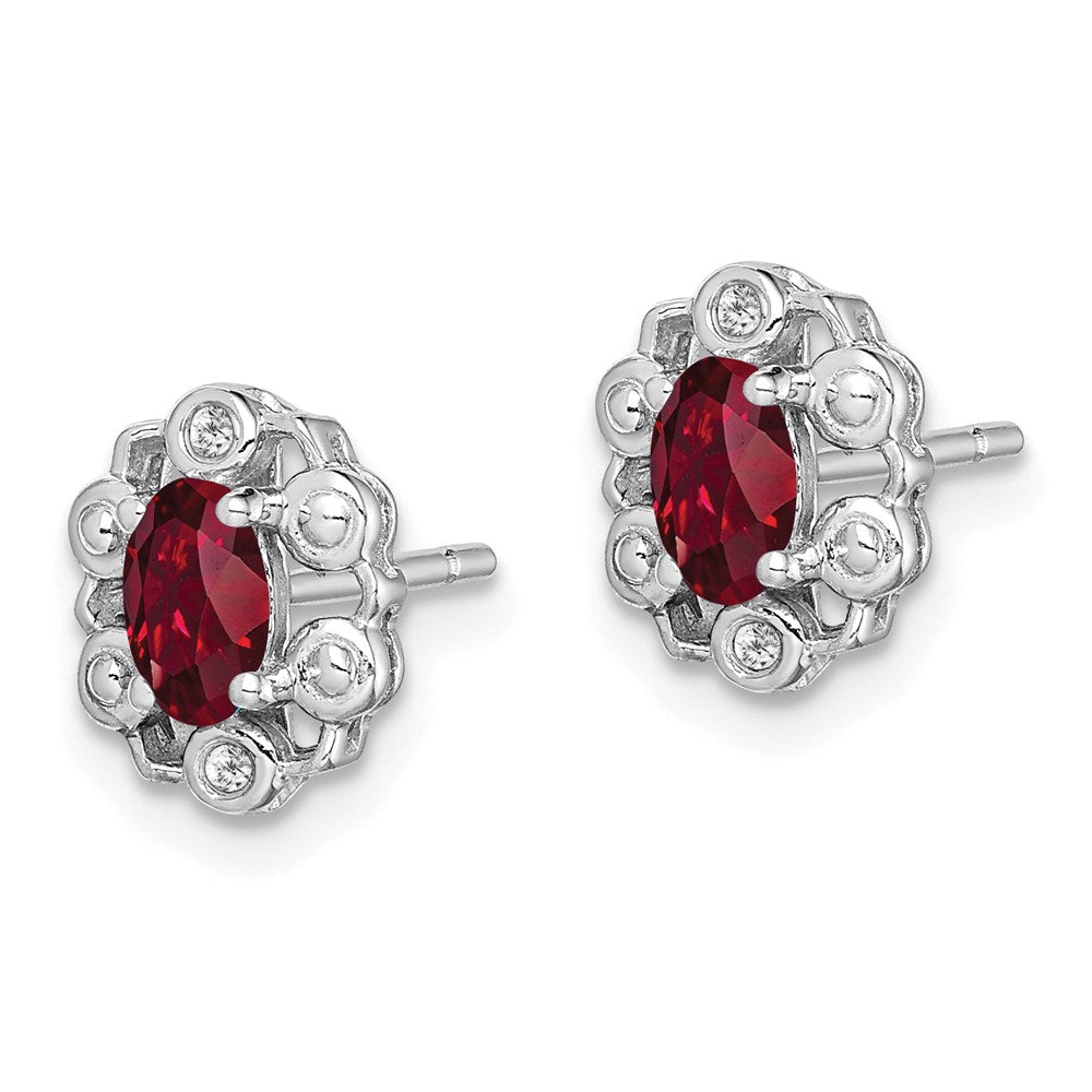 Sterling Silver Rhodium-plated Created Ruby & Diamond Earrings