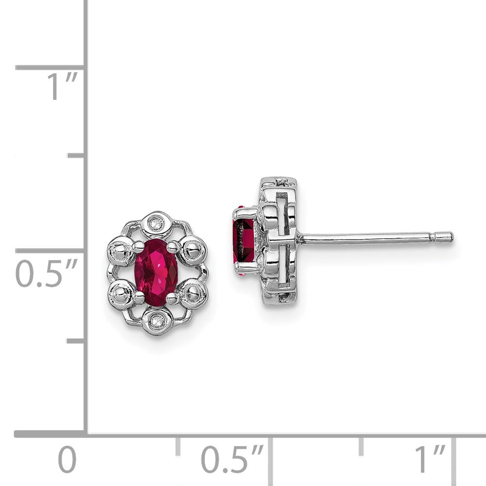 Sterling Silver Rhodium-plated Created Ruby & Diamond Earrings