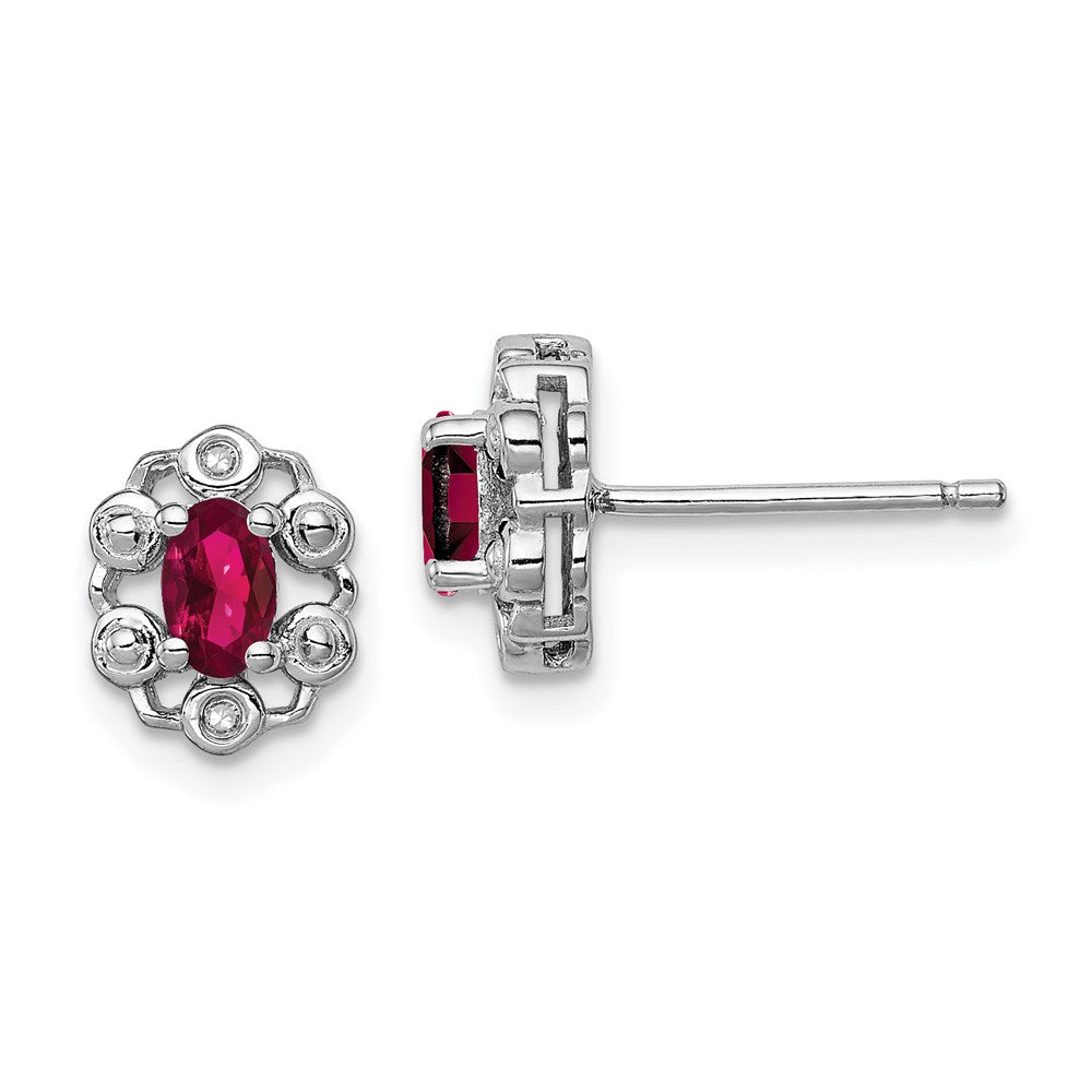 Sterling Silver Rhodium-plated Created Ruby & Diamond Earrings