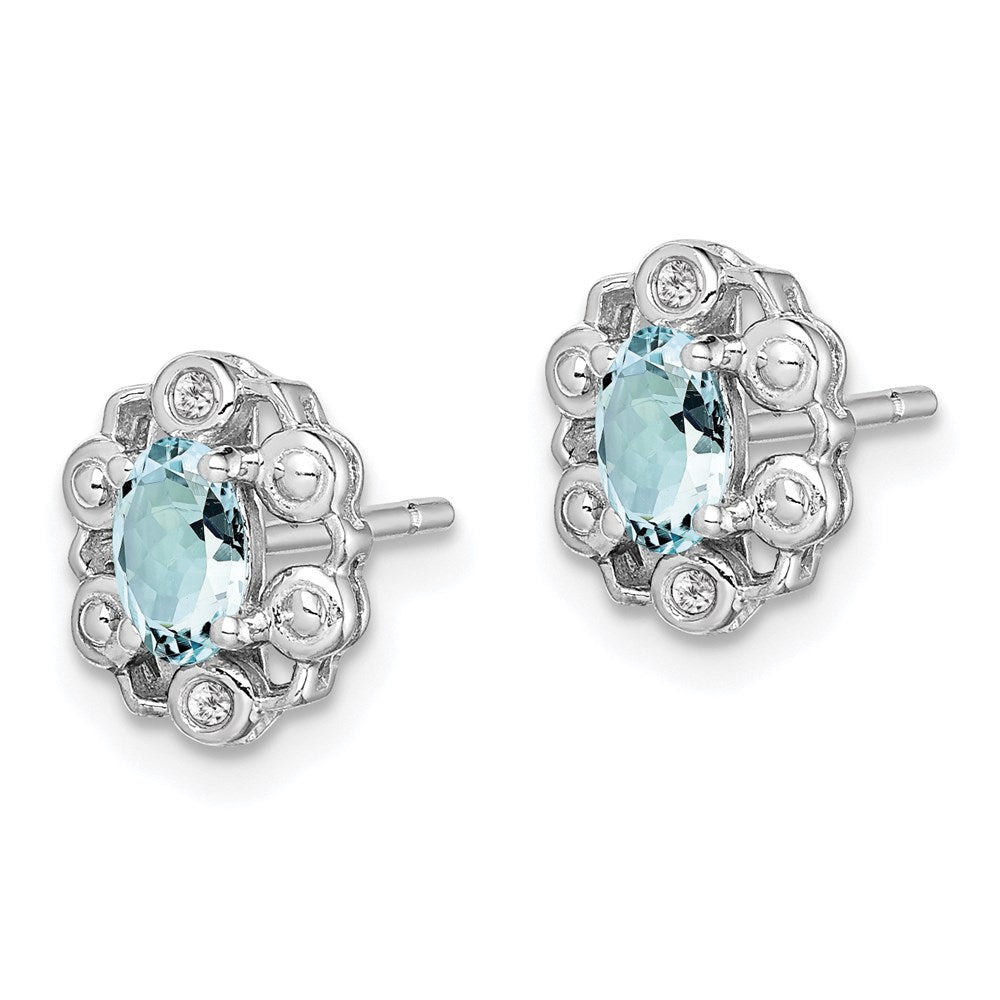 Sterling Silver Rhodium-plated Aquamarine & Diamond Earrings