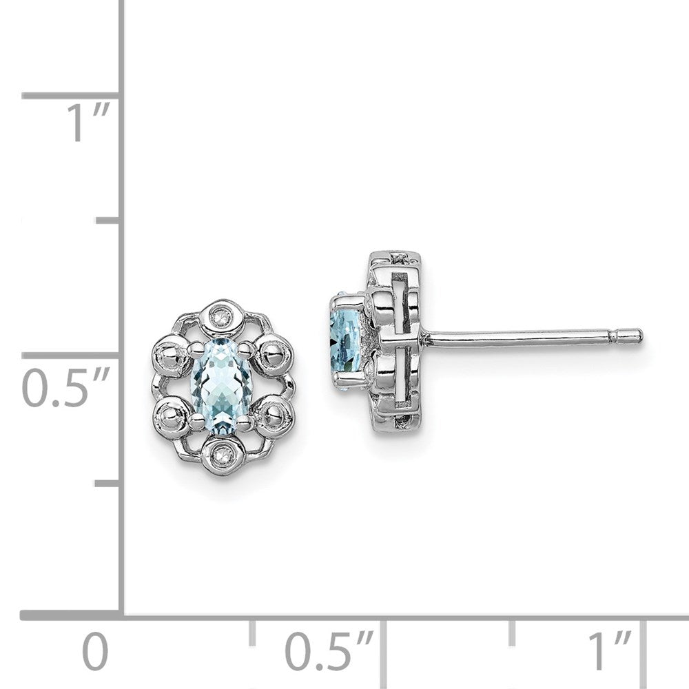 Sterling Silver Rhodium-plated Aquamarine & Diamond Earrings