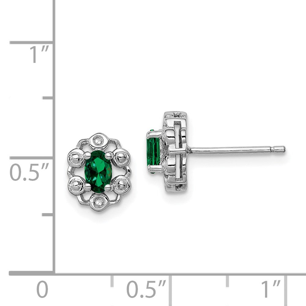 Sterling Silver Rhodium-plated Created Emerald & Diamond Earrings