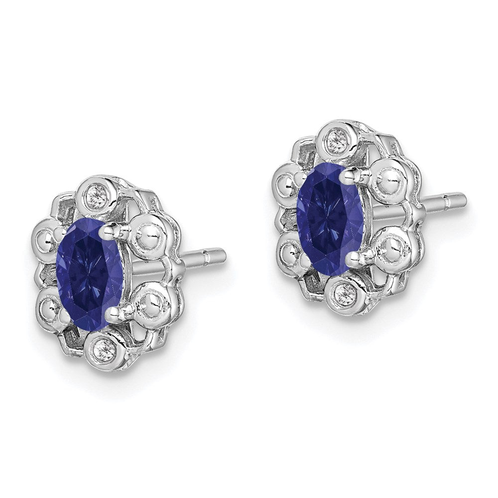 Sterling Silver Rhodium-plated Created Sapphire & Diamond Earrings