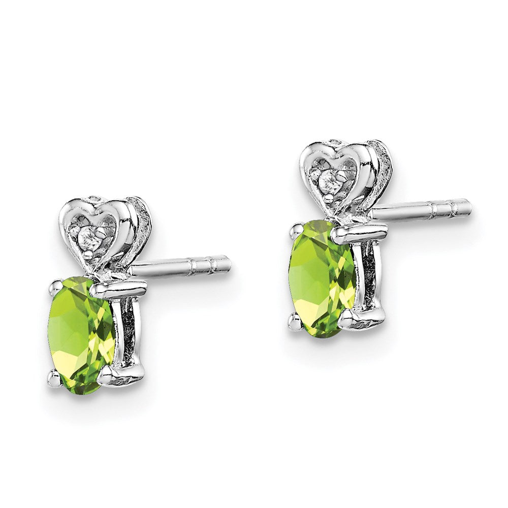 Sterling Silver Rhodium-plated Peridot & Diamond Earrings