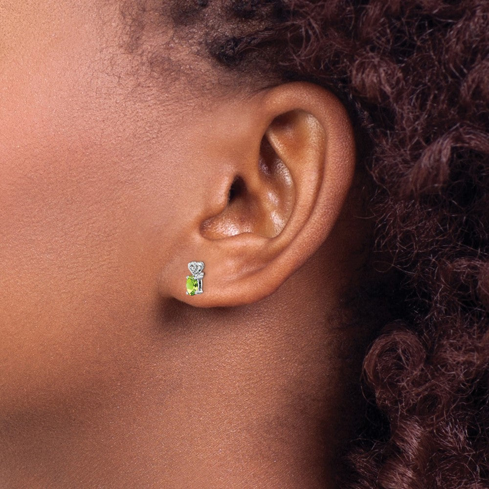 Sterling Silver Rhodium-plated Peridot & Diamond Earrings