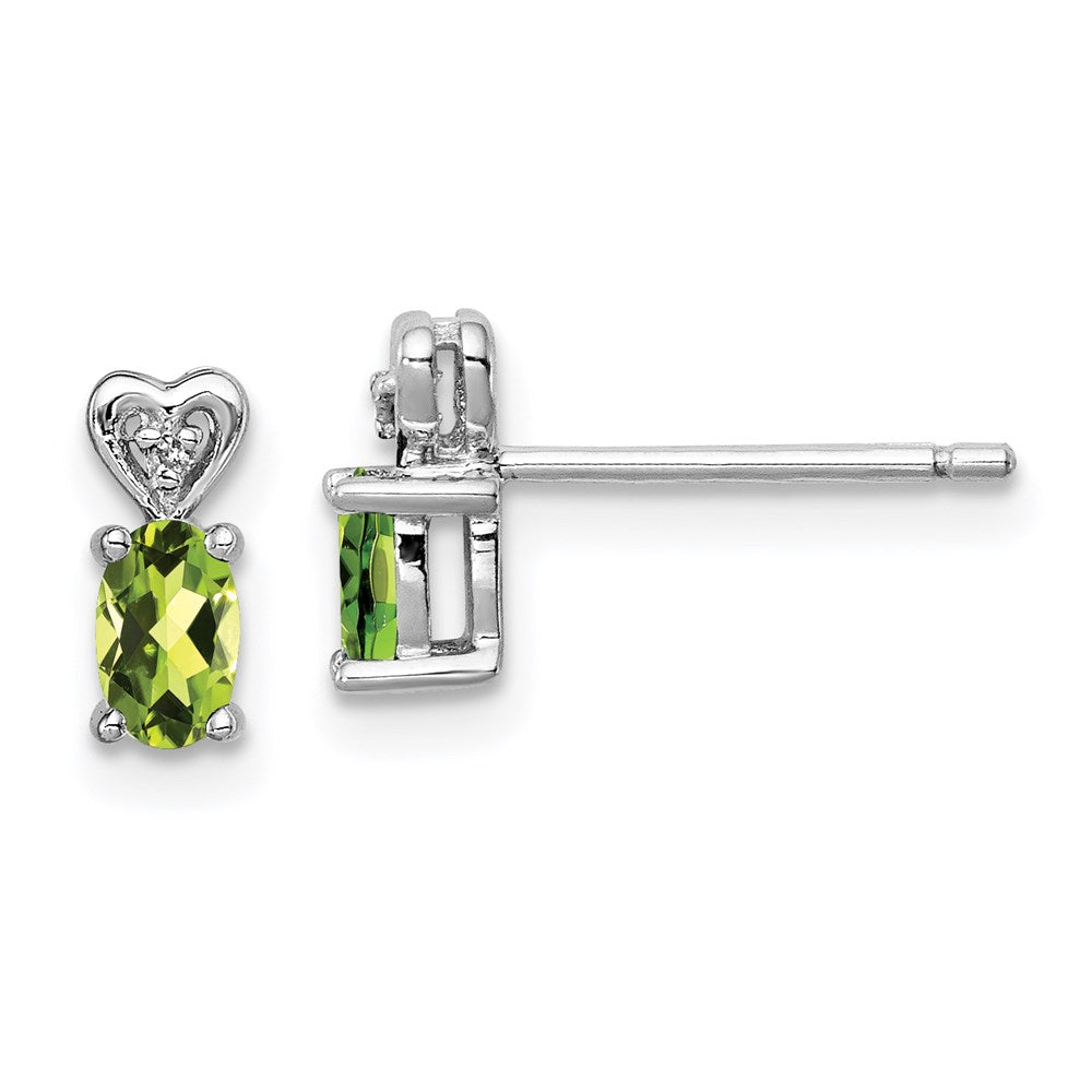 Sterling Silver Rhodium-plated Peridot & Diamond Earrings