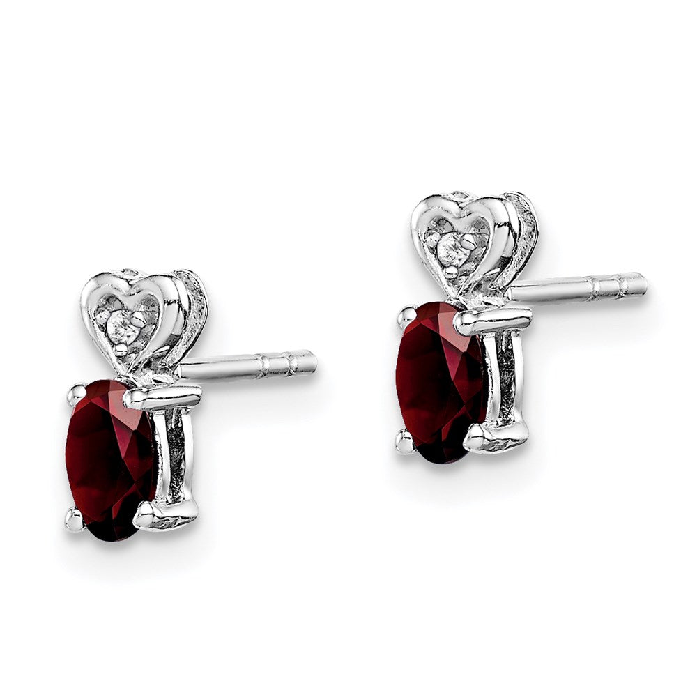 Sterling Silver Rhodium-plated Garnet & Diamond Earrings