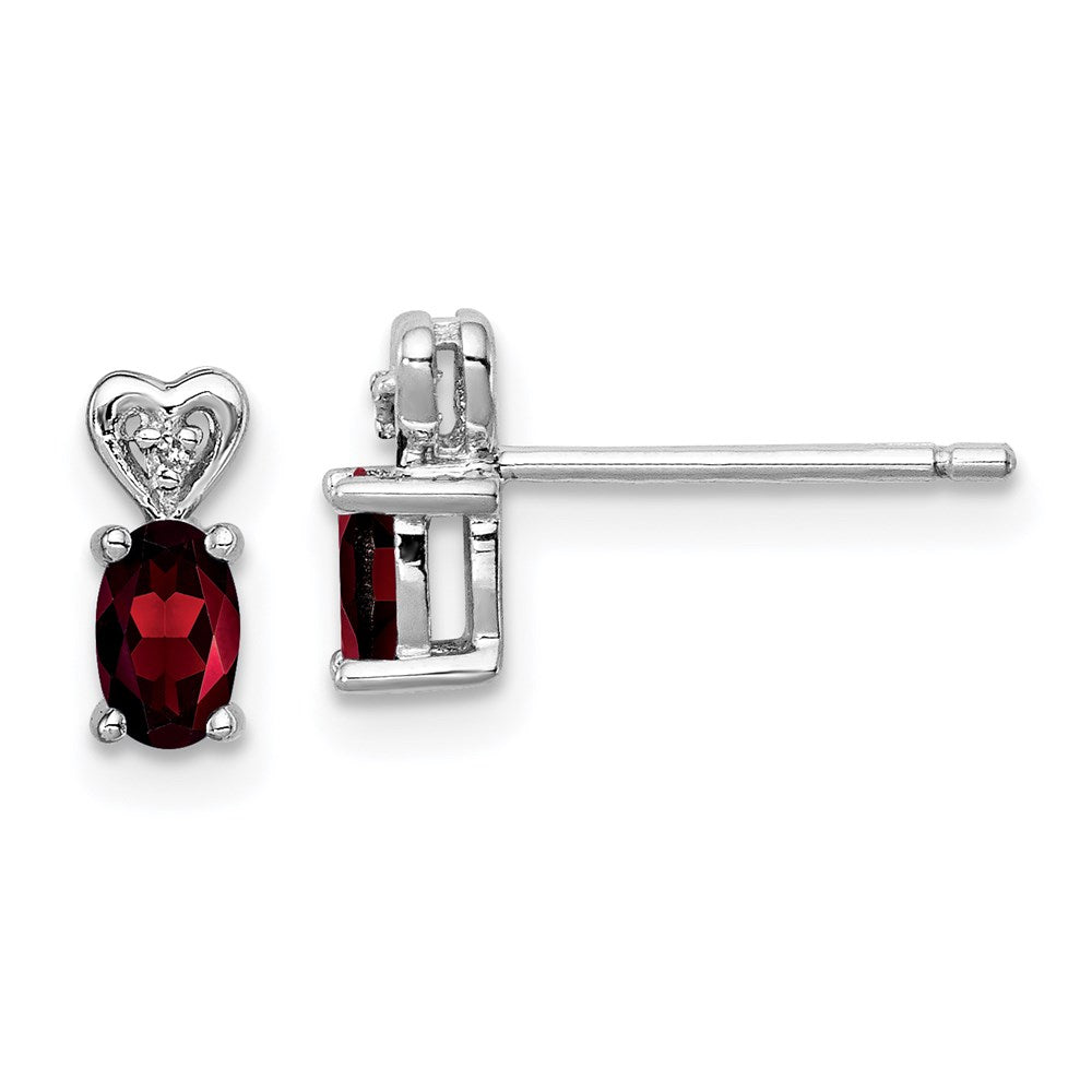 Sterling Silver Rhodium-plated Garnet & Diamond Earrings