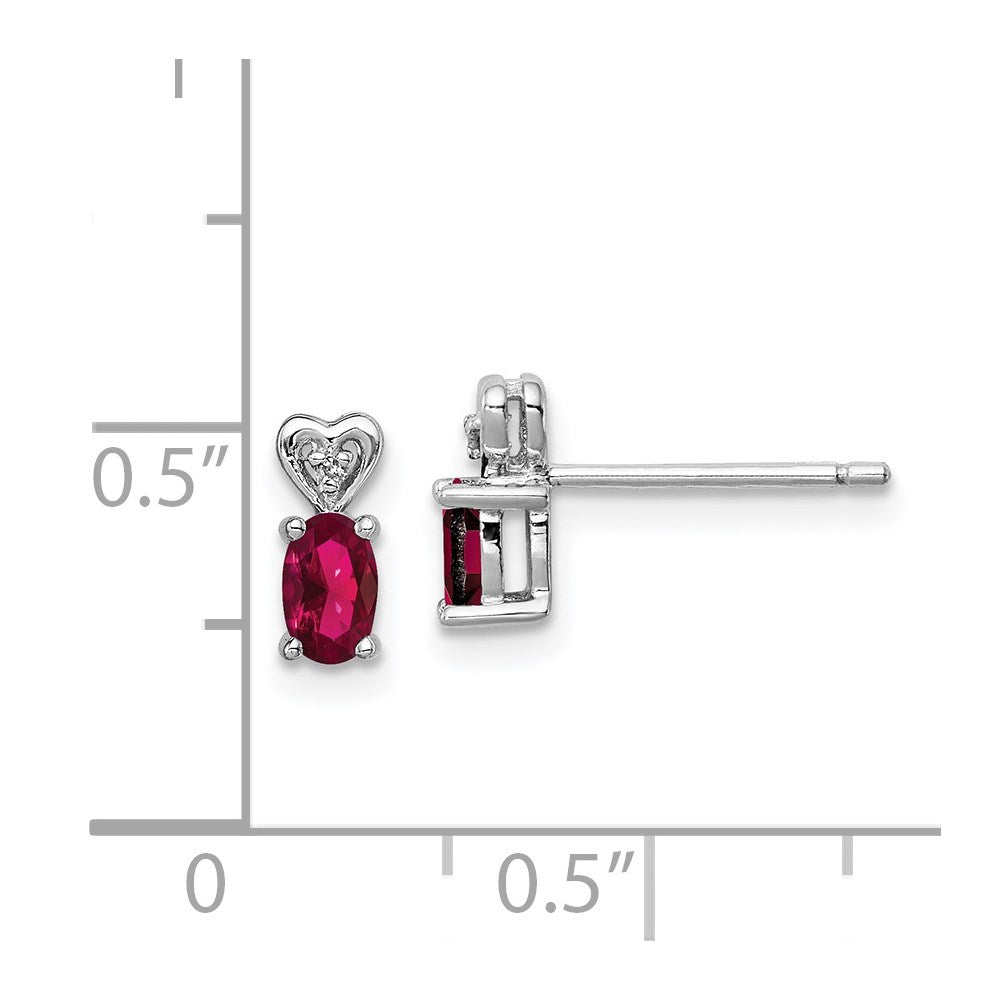 Sterling Silver Rhodium-plated Created Ruby & Diamond Earrings