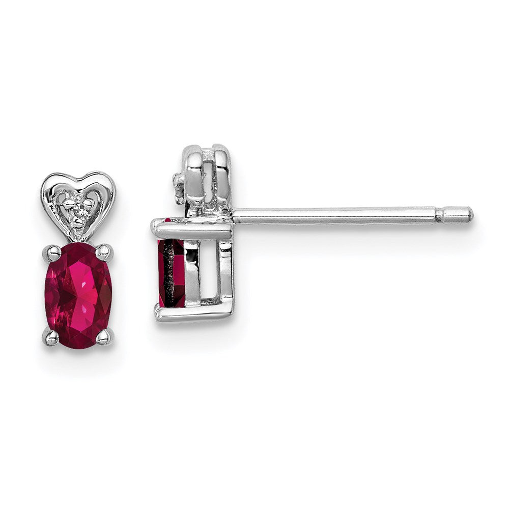 Sterling Silver Rhodium-plated Created Ruby & Diamond Earrings