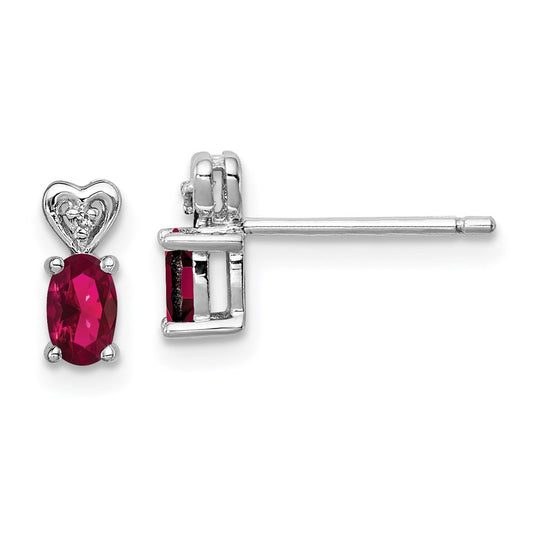 Sterling Silver Rhodium-plated Created Ruby & Diamond Earrings