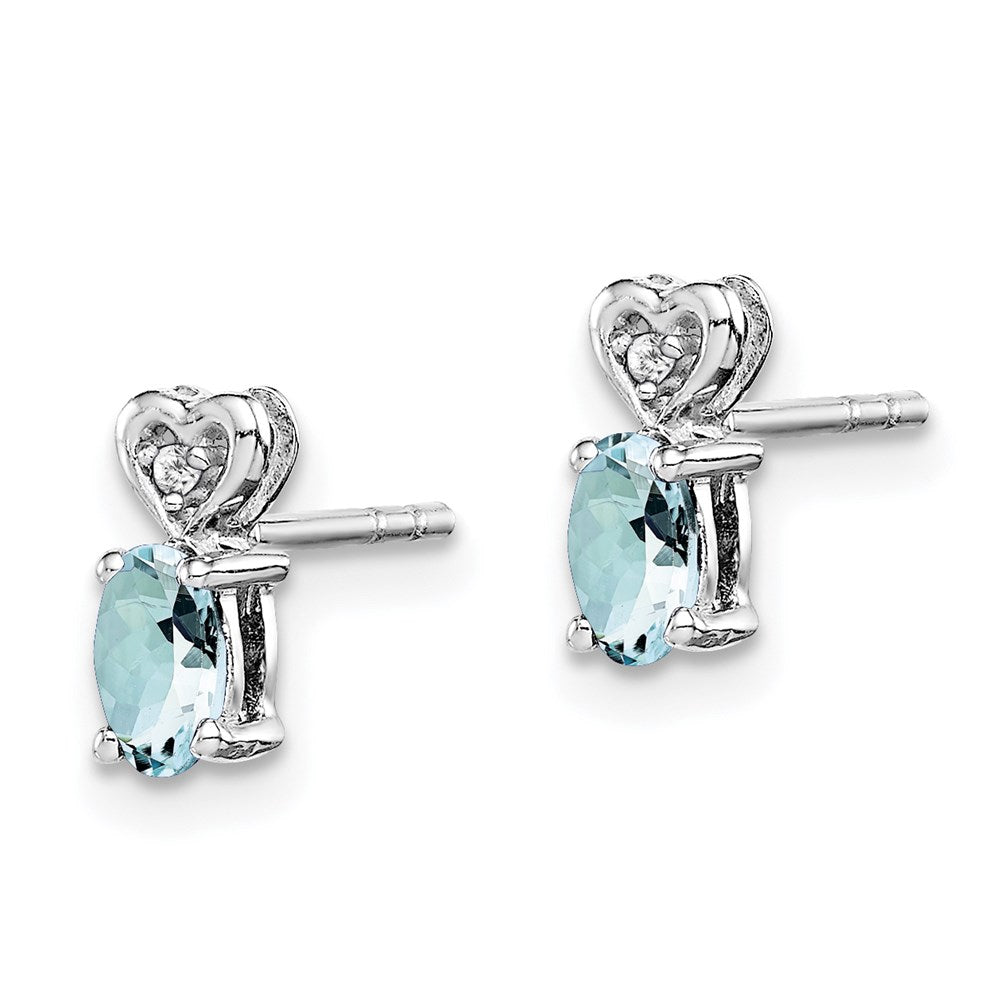 Sterling Silver Rhodium-plated Aquamarine & Diamond Earrings