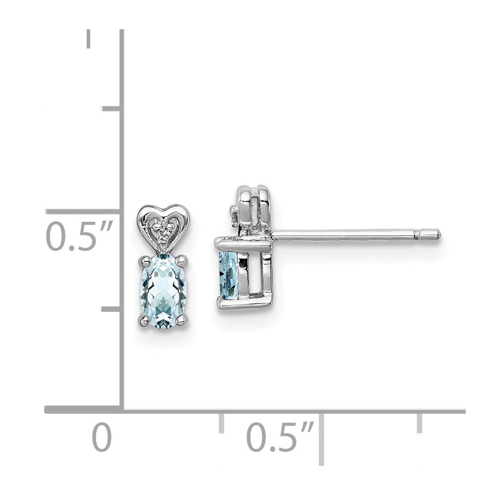 Sterling Silver Rhodium-plated Aquamarine & Diamond Earrings