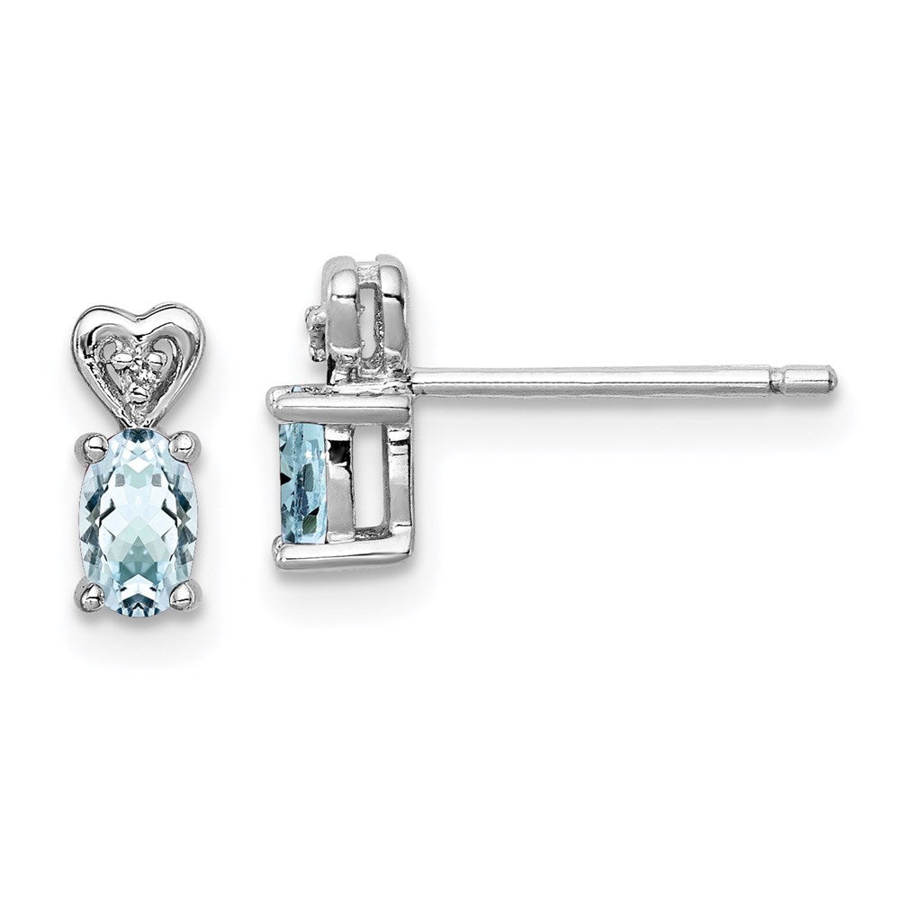 Sterling Silver Rhodium-plated Aquamarine & Diamond Earrings