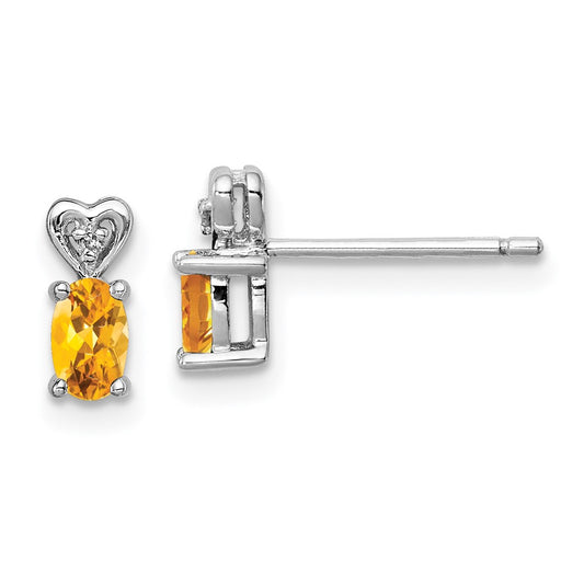 Sterling Silver Rhodium-plated Citrine & Diamond Earrings