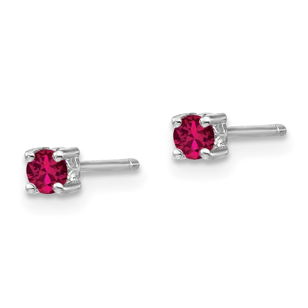 Sterling Silver 3mm Round Created Ruby Post Earrings