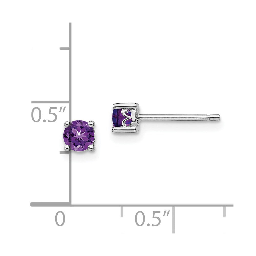 Sterling Silver Rhodium-plated 4mm Round Amethyst Post Earrings