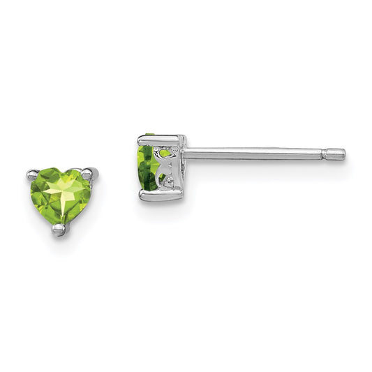 Sterling Silver 4mm Heart Peridot Post Earrings